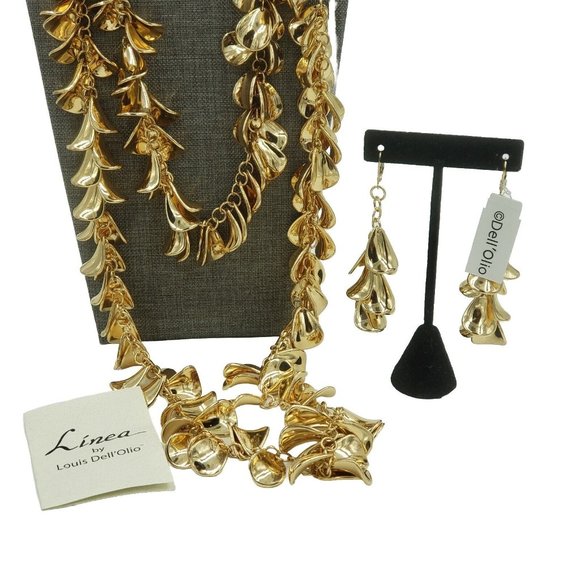 Linea by Louis Dell'Olio Gold Tone Necklace and Earring Set 59" - Picture 14 of 15